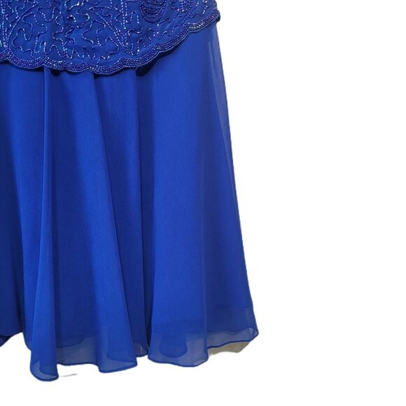Vintage Brilliante By JA Women’s Blue Dress Sz P/S Beaded Scalloped Hem Lined - Picture 5 of 10